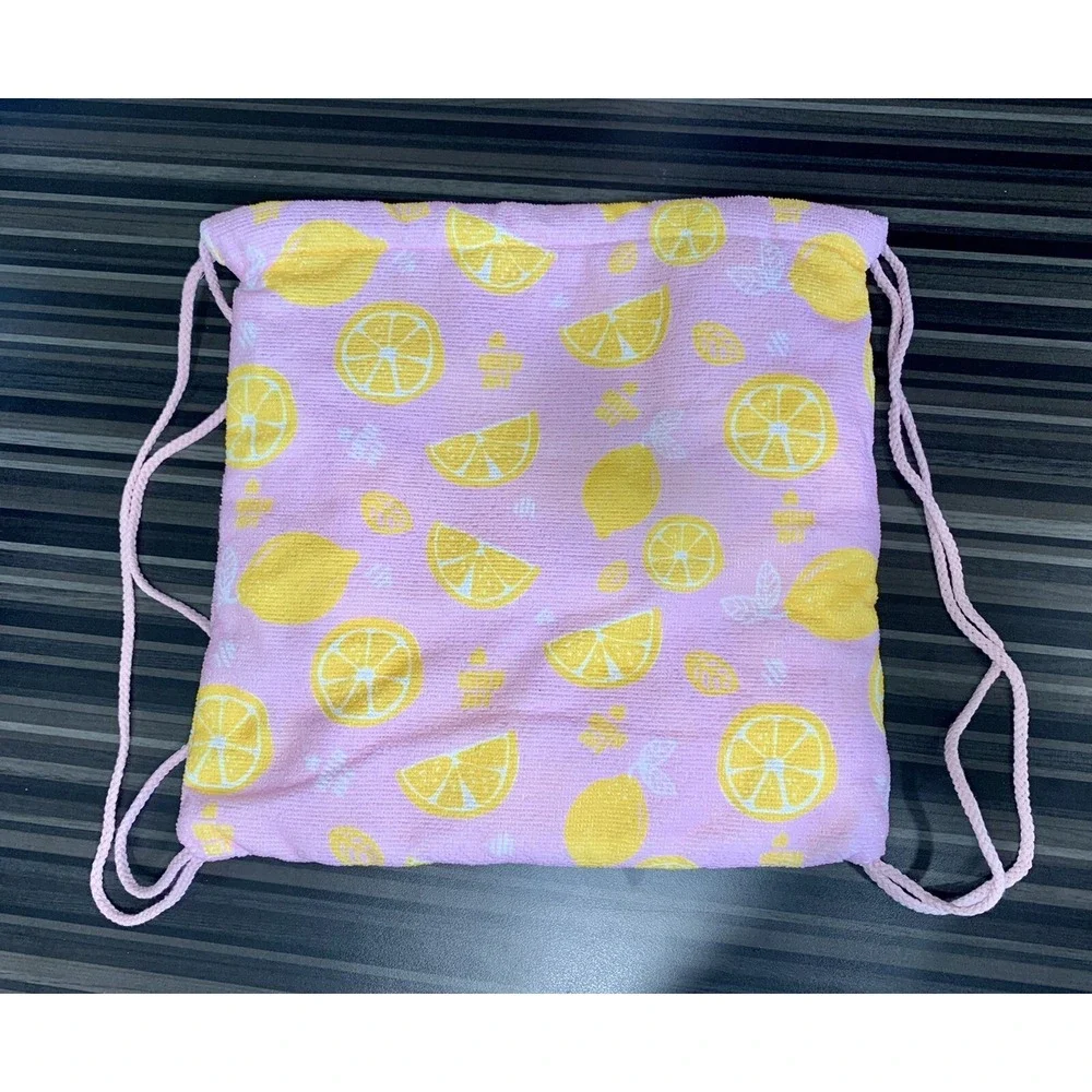 Ulta New 2-in-1 Pink Lemon Beach Towel & String Backpack – Summer Travel Bag